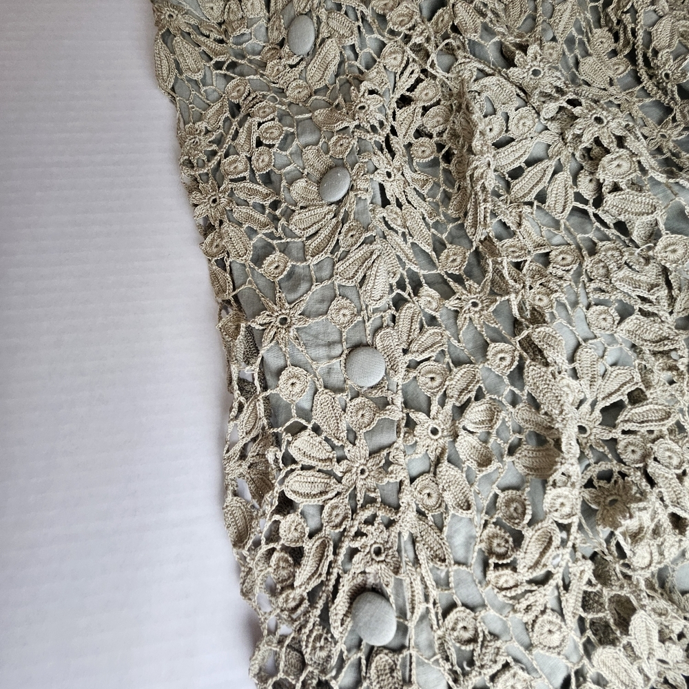 LIM'S Women Delicate Taupe Crochet Maxi Dress Size Large - Picture 9 of 15